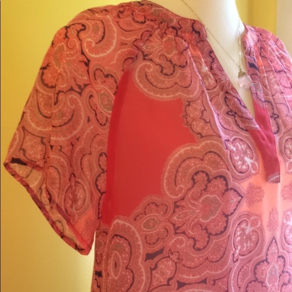 Butterfly Sleeve Sheer V-Neck Coral Top - Picture 5 of 10